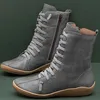ASKSA Damen Stiefeletten Schnürstiefel Flach Halbschaft Produktbild-Vorschau 3
