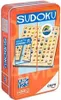 The image shows the packaging of a Sudoku game. The packaging is an orange tin with the Sudoku logo and an image of the game board with colorful pieces. Produktbild-Vorschau