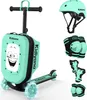 Kidiyana Kinder Scooter mit Koffer Grün + Kinderhelm S Grün Produktbild-Vorschau 1