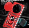 A red phone case with a camera cover and ring holder is shown attached to a magnetic car mount. Produktbild-Vorschau