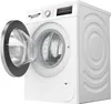 Front three-quarter view of a white front-loading washing machine with the door open. Anteprima dell’immagine prodotto