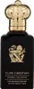 A black perfume bottle with a gold crown-shaped cap and gold lettering and emblem. Produktbild-Vorschau