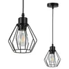 Two black pendant lights with diamond-shaped cages and Edison-style bulbs, displayed against a white background. Produktbild-Vorschau