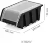 A black storage bin with a clear lid and dimensions indicated by lines and text. Anteprima dell’immagine prodotto