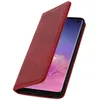 A red flip cover case for a Samsung Galaxy S10 phone, shown at an angle with the cover partially open. Produktbild-Vorschau