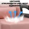 Close-up of a pink gaming chair with arrows indicating breathability. Produktbild-Vorschau