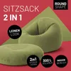 A green beanbag chair and ottoman are shown against a red and green background with text overlays highlighting product features. Anteprima dell’immagine prodotto