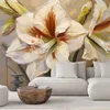 Vlies fototapete Weiße gemalte Blume 300x210 cm Feeby Beige Produktbild-Vorschau 2