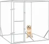 A golden retriever dog sits inside a silver outdoor dog kennel. Náhľad obrázku produktu