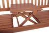 Close-up of a wooden garden bench with a retractable table. Produktbild-Vorschau