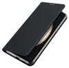 A black phone case is shown from a diagonal angle, with the cover partially open. Produktbild-Vorschau