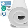 A rolled-up white mattress topper next to its packaging. Produktbild-Vorschau