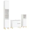 A set of three white bathroom cabinets with wooden legs against a white background. Produktbild-Vorschau
