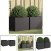 A collage of images showing black planters with green bushes, some in a garden setting and others isolated. Produktbild-Vorschau