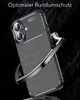 A smartphone case with a carbon fiber texture and a ring stand is displayed against a dark, textured background. Produktbild-Vorschau