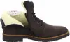 A side view of a brown winter boot with a zipper and laces. Produktbild-Vorschau
