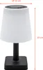 A white solar table lamp with a black base and stem, shown against a white background with dimensions indicated. Anteprima dell’immagine prodotto