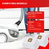 A person is using a vacuum cleaner, and the image displays compatibility information for vacuum cleaner bags. Produktbild-Vorschau