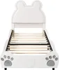 A white children's bed with a bear-shaped headboard and paw prints on the footboard. Produktbild-Vorschau