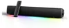 A black soundbar with a remote control and RGB lighting on a white background. Náhled obrázku produktu
