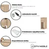 A collage of images and text highlighting the features of a bedside table, with close-ups of its construction, assembly parts, and a small illustration of the furniture. Náhľad obrázku produktu