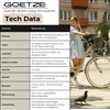 A woman is standing next to a bicycle, holding its handlebars. The image also includes a table detailing the bicycle's specifications. Produktbild-Vorschau