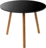 A black round table with three wooden legs on a white background. Produktbild-Vorschau