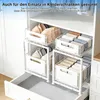 A white shelving unit with multiple drawers and baskets filled with folded clothes and bras, inside a closet. Voir les images du produit