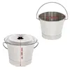Two views of a stainless steel bucket, one with a lid and one without, with dimensions indicated. Produktbild-Vorschau