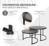 Collage showing a set of nesting coffee tables with close-ups of assembly features and material. Produktbild-Vorschau