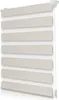 A close-up, studio shot of a roller blind with alternating opaque and sheer stripes. Produktbild-Vorschau