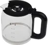 A clear glass coffee pot with a black lid and handle. Produktbild-Vorschau