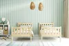 A children's bedroom with two wooden beds and striped wallpaper. Produktbild-Vorschau