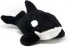 A plush toy orca whale is shown lying on a white background. Voir les images du produit