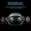 A robot with customizable eyes displaying time, surrounded by circular images of people and animals. Náhľad obrázku produktu
