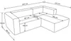 A line drawing diagram of a sectional sofa with dimensions indicated. Produktbild-Vorschau