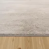 A close-up view of a fluffy, light-colored rug on a wooden floor. Voir les images du produit