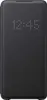 A black flip case for a Samsung Galaxy S20 Plus phone, displaying the time 12:45 on its LED display. Produktbild-Vorschau