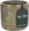 A decorative ceramic pot with a textured gold and gray finish, featuring a product tag. Produktbild-Vorschau