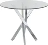 A round glass-top table with a silver, criss-cross base, isolated on a white background. Náhľad obrázku produktu