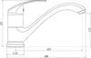 A technical drawing of a kitchen faucet with dimensions indicated. Produktbild-Vorschau