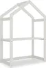 A white wooden desk frame with a house-shaped top and two shelves. Produktbild-Vorschau