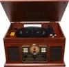 A retro-style record player with the lid open, showing the turntable and tonearm. Náhled obrázku produktu