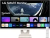 A smart monitor displaying a home screen with various app icons and a background image of Earth with an astronaut. Produktbild-Vorschau