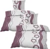 A stack of bedding with a purple and gray circular pattern on a white background. Produktbild-Vorschau
