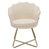 A beige velvet accent chair with a scalloped back and gold metal legs, photographed against a white background. Voir les images du produit