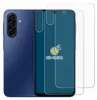 A blue smartphone is shown next to two transparent screen protectors. Produktbild-Vorschau