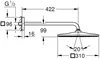 A technical drawing of a shower head and arm with dimensions indicated. Anteprima dell’immagine prodotto