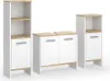 A set of three white bathroom cabinets with wood-effect tops and handles, displayed against a white background. Náhľad obrázku produktu