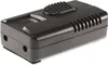 A black electronic device with vents and a ribbed button on a white background. Produktbild-Vorschau